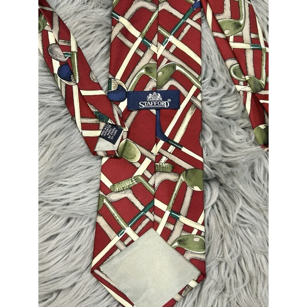 Vintage Stanford Men's Golf‎ Club Themed Ex-Long 100% Silk Necktie Made In USA